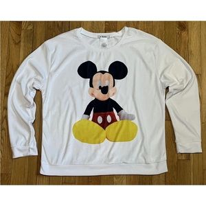DISNEY Parks Original Womens Size XL White Velour Sweatshirt Shirt Mickey Mouse
